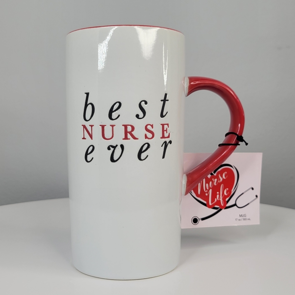 "Best Nurse Ever" Tall Mug - Red and White - New With Tags